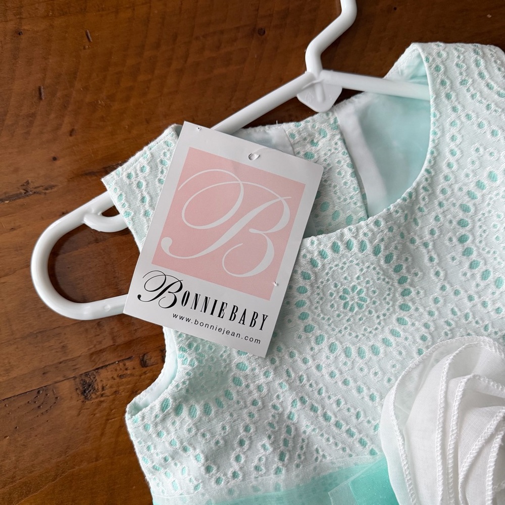 Bonnie Baby Spring/ Summer White and Aqua Formal Toddler Dress, 24 months, NWT’s - Picture 4 of 4